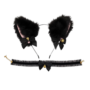 毛绒猫耳朵发箍女猫咪头饰可爱搞怪发卡铃铛项圈cos配饰儿童发饰
