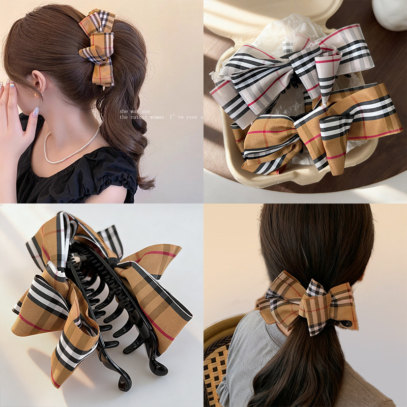 英伦复古风格纹蝴蝶结香蕉夹女气质竖夹扎高马尾后脑勺发夹扭扭夹,饰品/流行首饰/时尚饰品新,发饰,淘宝优惠券,粉丝福利购,淘宝优惠卷