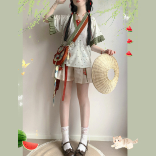 云熏阁【小西瓜】汉服晋襦半臂女短袖吊带短裤汉元素套装日常夏款