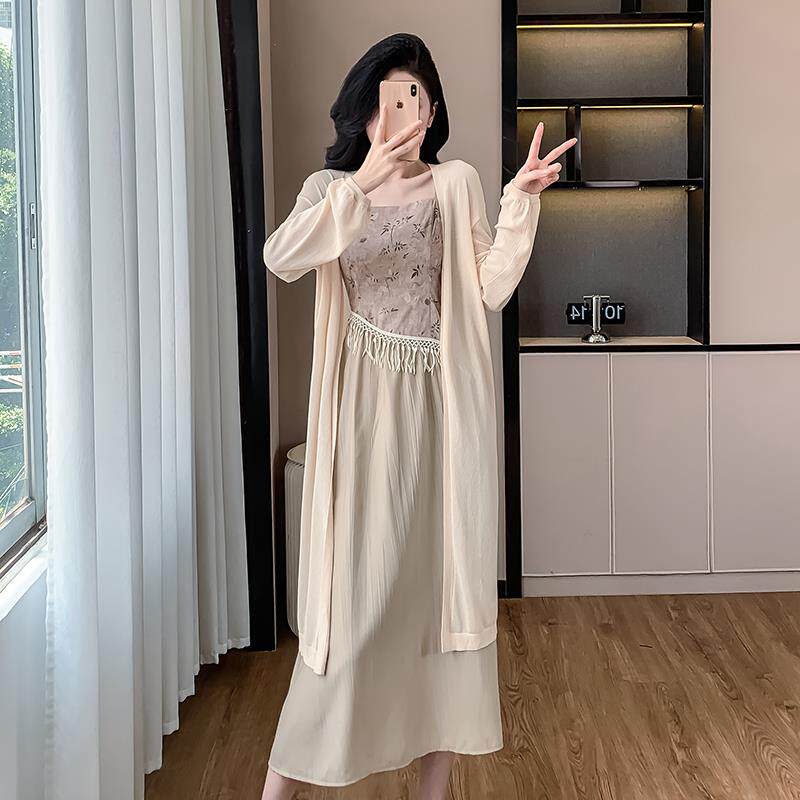 RIERA今年流行套装两件套新中式显瘦连衣裙女装早秋外搭长款开衫