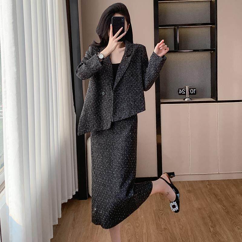 RIERA高级感亮闪闪西装外套半裙两件套女秋冬长袖西服上衣小香风