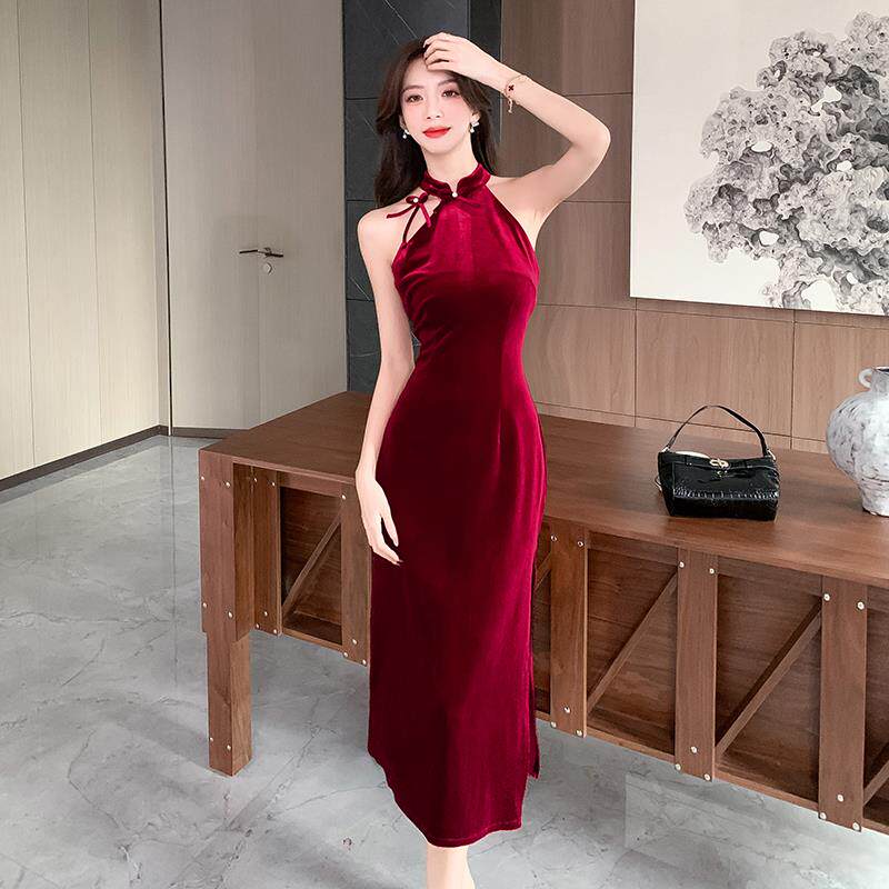 RIERA新中式晨袍改良旗袍新娘敬酒服秋冬年轻款少女结婚订婚挂脖