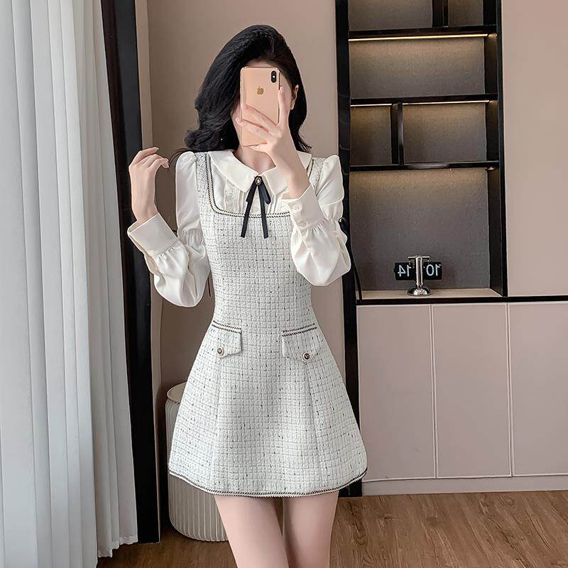 RIERA法式假两件小众设计感长袖连衣裙女装早秋长袖娃娃领小香风