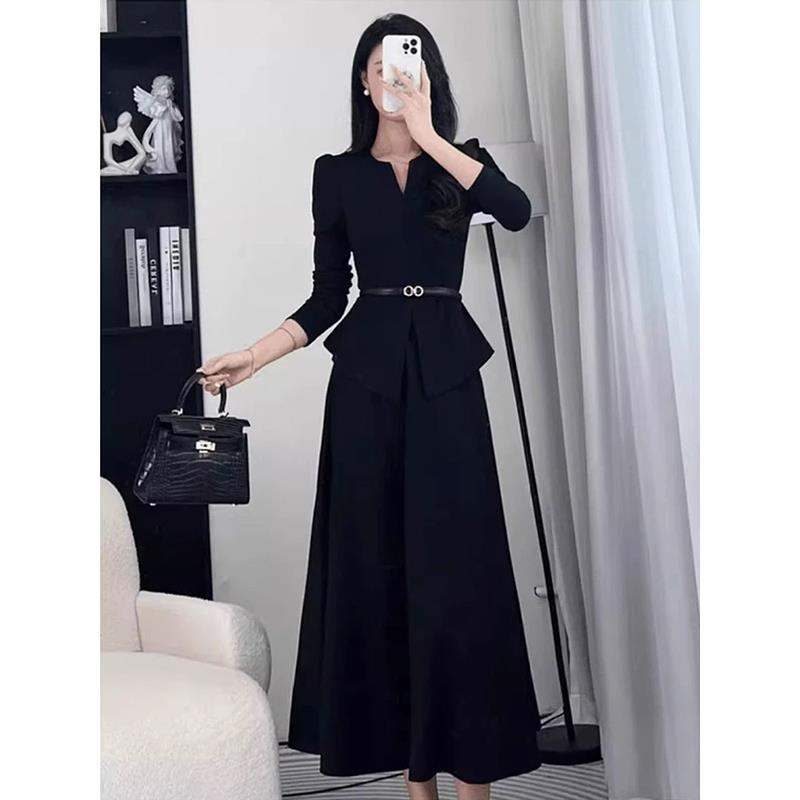 JOYIASS美式别致显气质套装2025秋冬设计感小v领长袖上衣高腰遮肚