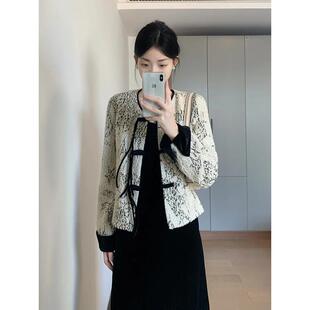 JOYIASS盐系轻熟两件套装秋冬2025新款中国风覆古盘扣外套黑色显