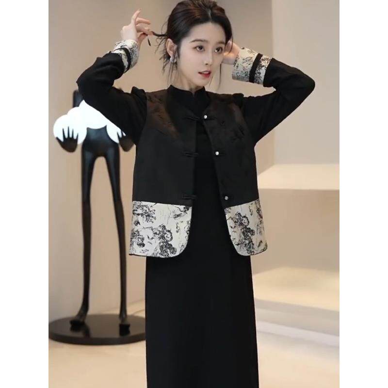 JOYIASS2025新款秋冬季女装高级连衣裙子新中式旗袍马夹套装独特