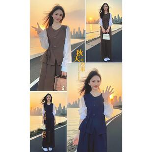 JOYIASS高级感时尚套装女2025春秋季新款假两件拼接上衣休闲裤子