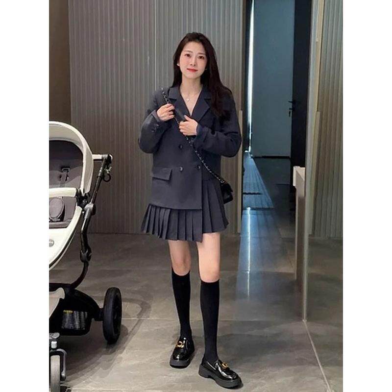 JOYIASS时尚流行学院风假两件西装连衣裙女秋季新款高级感a字百褶
