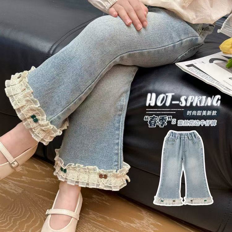 2025春秋款女童牛仔裤儿童洋气韩版中小童宝宝女孩弹力时髦喇叭裤