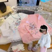 2026春秋新款 上衣 长袖 童装 韩系洋气卡通印花蕾丝甜美百搭打底衫
