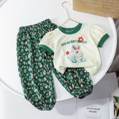 休闲潮 女童套装 韩版 纯棉卡通儿童t恤碎花可爱宝宝防蚊裤 2026新款