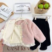 时髦韩版 女童外套秋冬加绒加厚保暖新款 女宝宝冬装 毛毛衣加厚上衣
