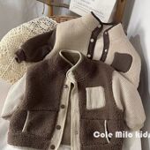 冬上新森系宝宝开衫 男女童外衣 拼接儿童羊羔毛外套秋冬款 韩版 童装