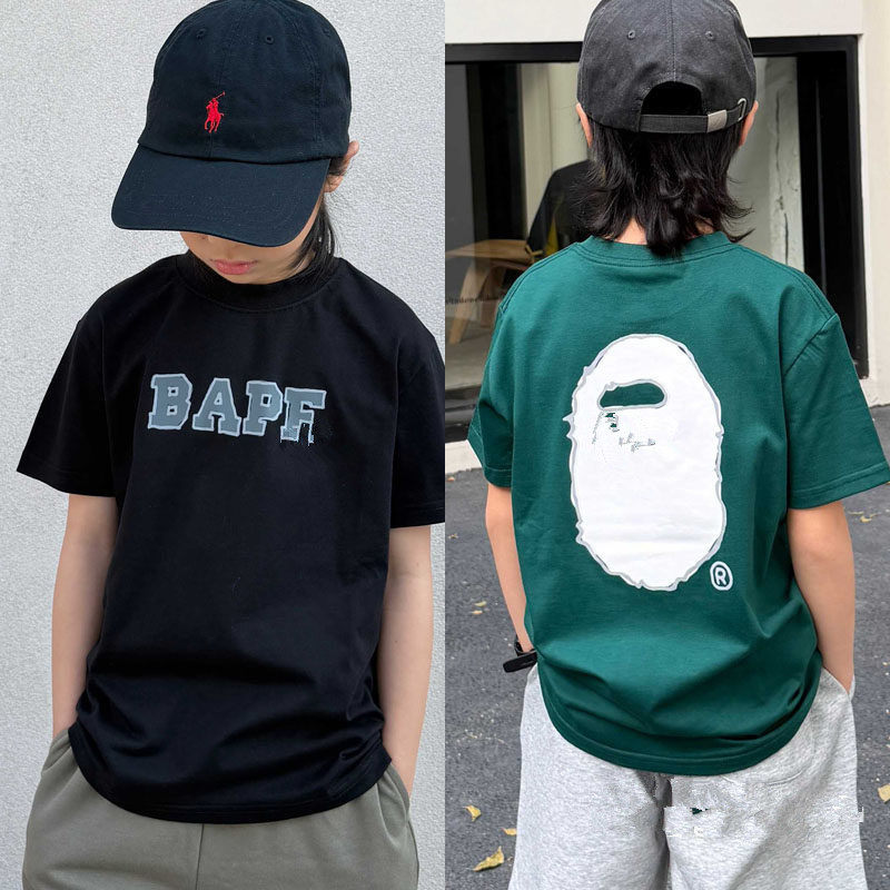 日本潮牌bapekids夏季男女中大儿童装百搭宽松上衣纯棉短袖t恤