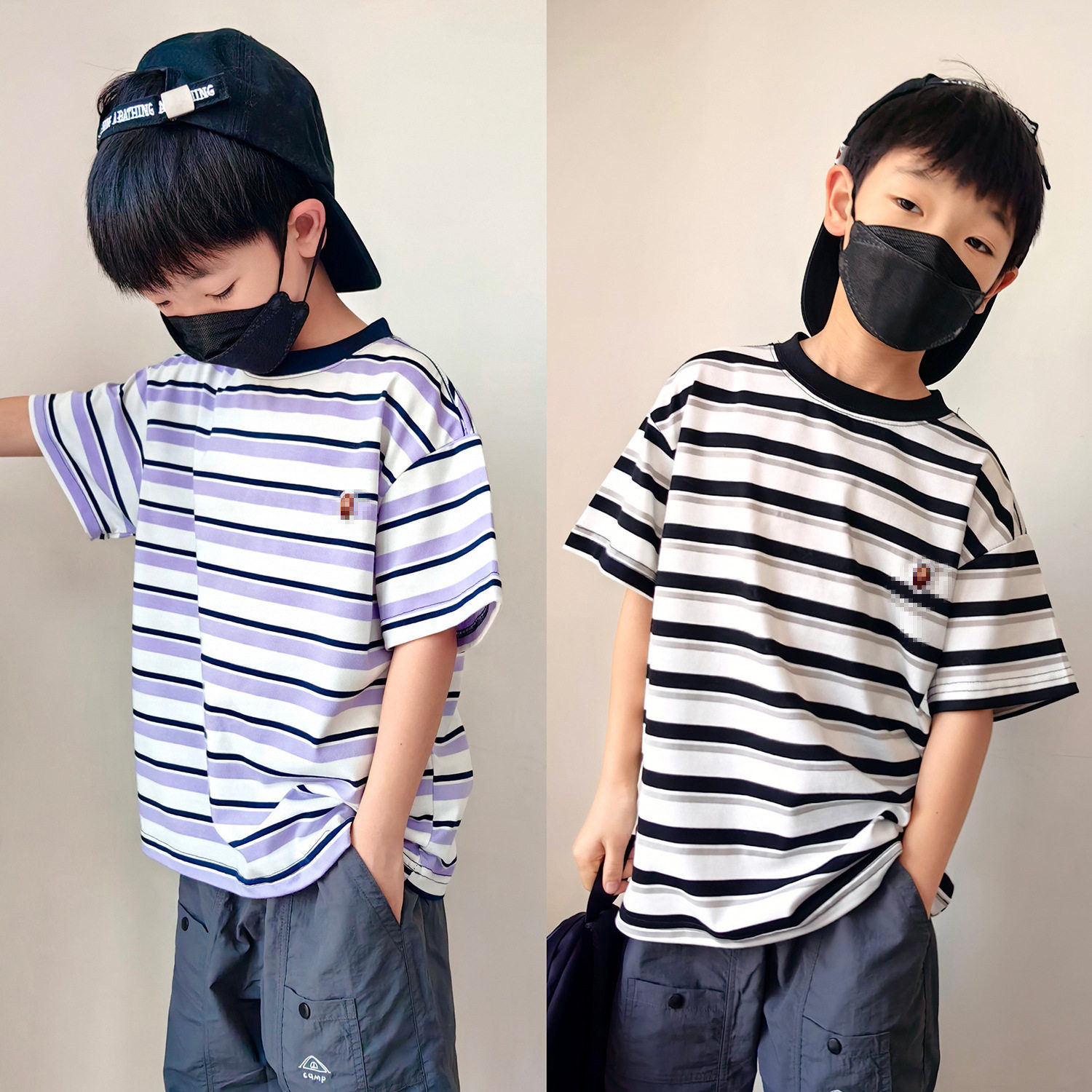 日本潮牌bapekids夏季男女中大儿童装纯棉短袖T恤简约条纹上衣