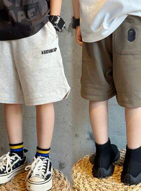 日本潮牌bapekids夏季男女中大儿童装运动短裤纯棉休闲宽松五分裤