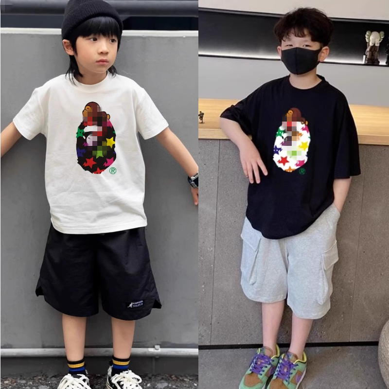 日本潮牌bapekids夏季新男女中大儿童装短袖T恤纯棉圆领上衣潮