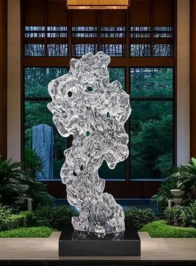 现代家居客厅玄关落地摆件透明树脂横向太湖石摆件别墅装饰艺术品