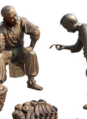 民俗现货仿铜人物步行商业街小品校园铸铜雕塑玻璃钢定制体育运动