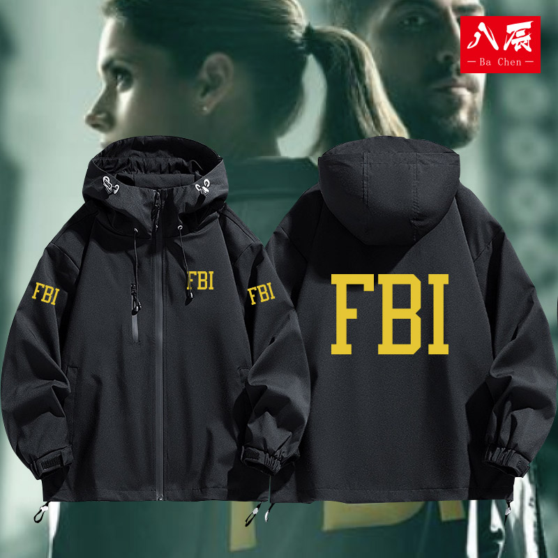 FBI美国联邦调查局情报特工美警f标志夹克外套男秋冬连帽冲锋衣服