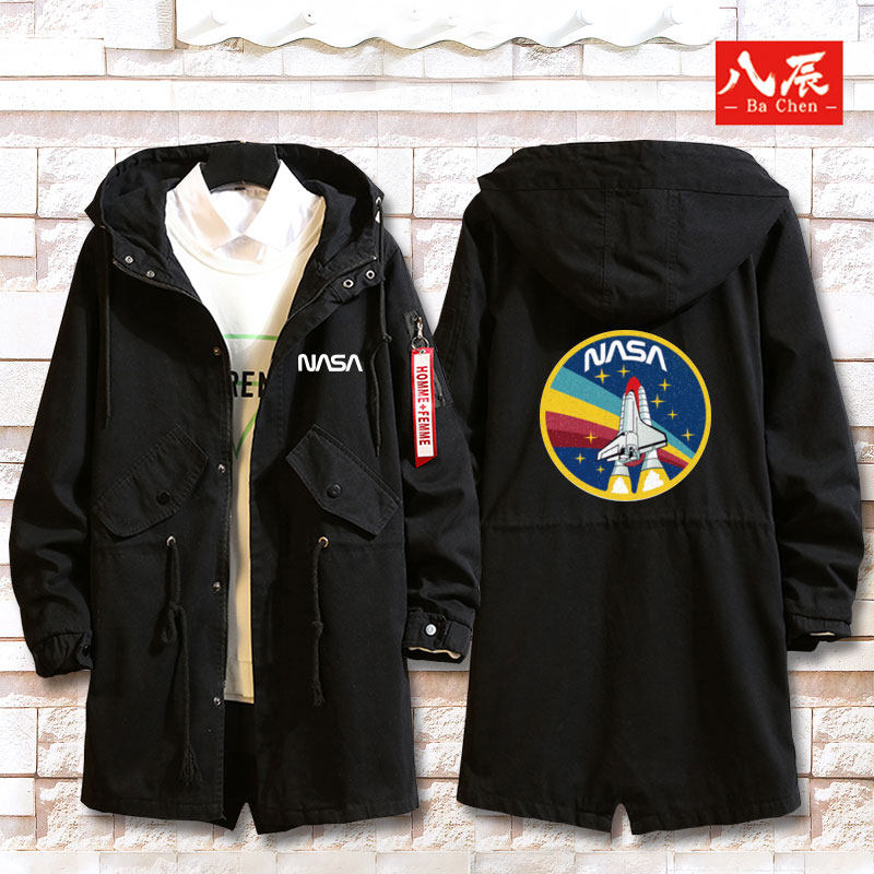 nasa -梵高星空航空航天局logo科技秋冬休闲男连帽风衣外套衣服