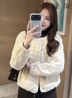 轻薄保暖丝绒短款棉服外套女2026秋冬新款韩系小个子夹棉加厚棉衣