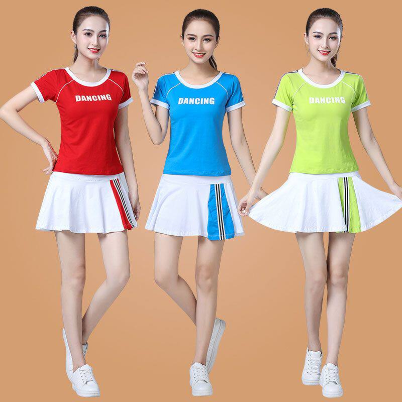 广场舞时尚运动短袖裙子套装休闲纯棉健身操团体服夏季新款舞蹈服