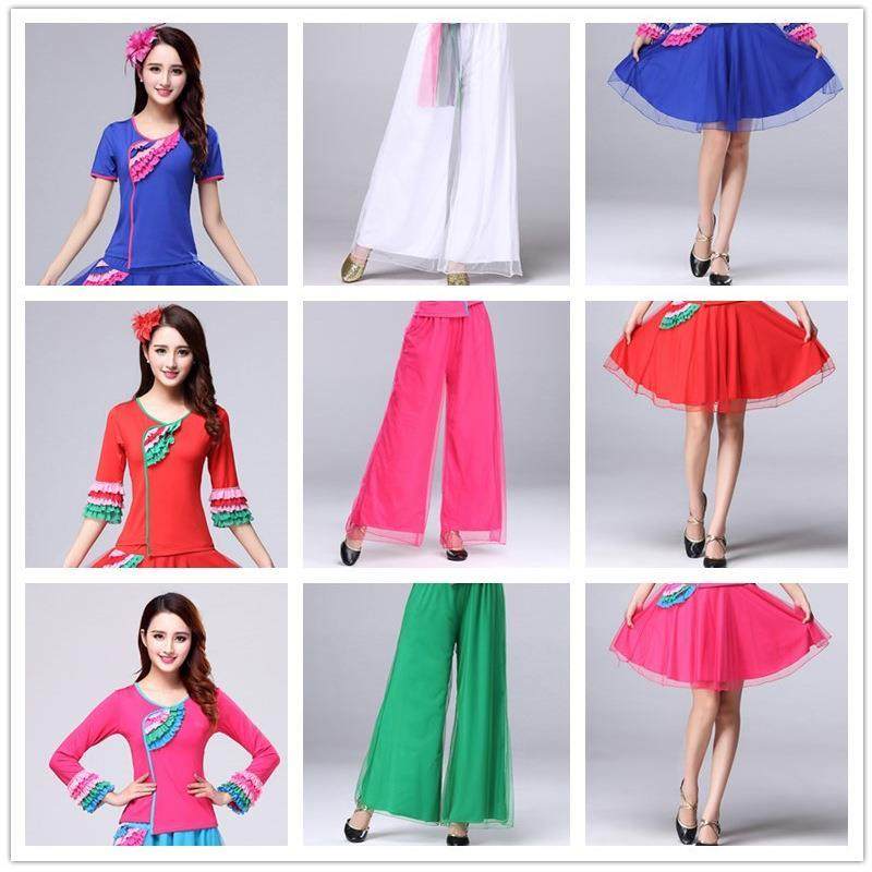 广场舞服装新款舞衣舞蹈服装花朵舞衣演出服装舞裤舞裙