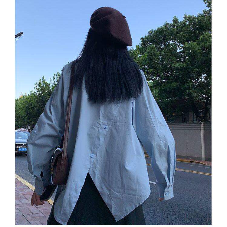 韩系宽松2024新款春秋设计感小众双拉链衬衫女