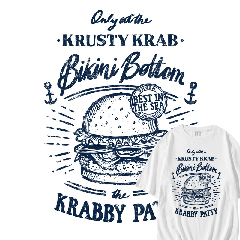 极誉卡通汉堡图案蟹老板的蟹堡王t恤krustykrab纯棉短袖男女宽松