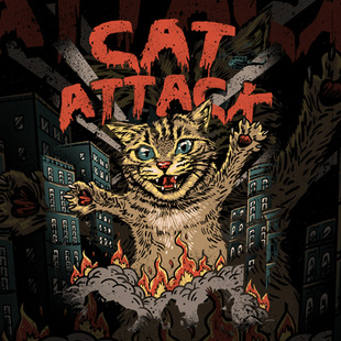極譽(yù)怪獸cat 穿搭衣服 T恤oversize男夏季 monster貓咪攻擊純棉短袖
