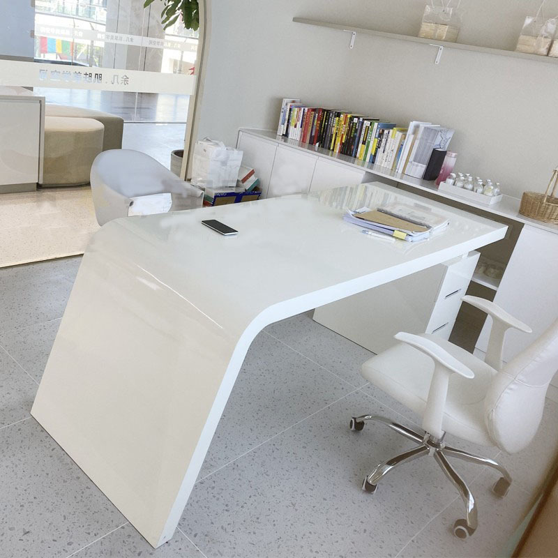 医美咨询桌创意办公桌时尚美容洽谈桌欧美简约现代白色烤漆面诊桌