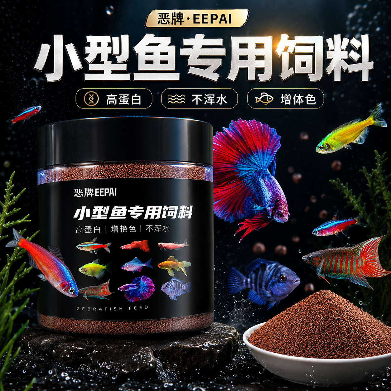 小型鱼饲料小颗粒小金鱼鳑鲏增色通用型小型鱼沉上浮型高蛋白鱼粮