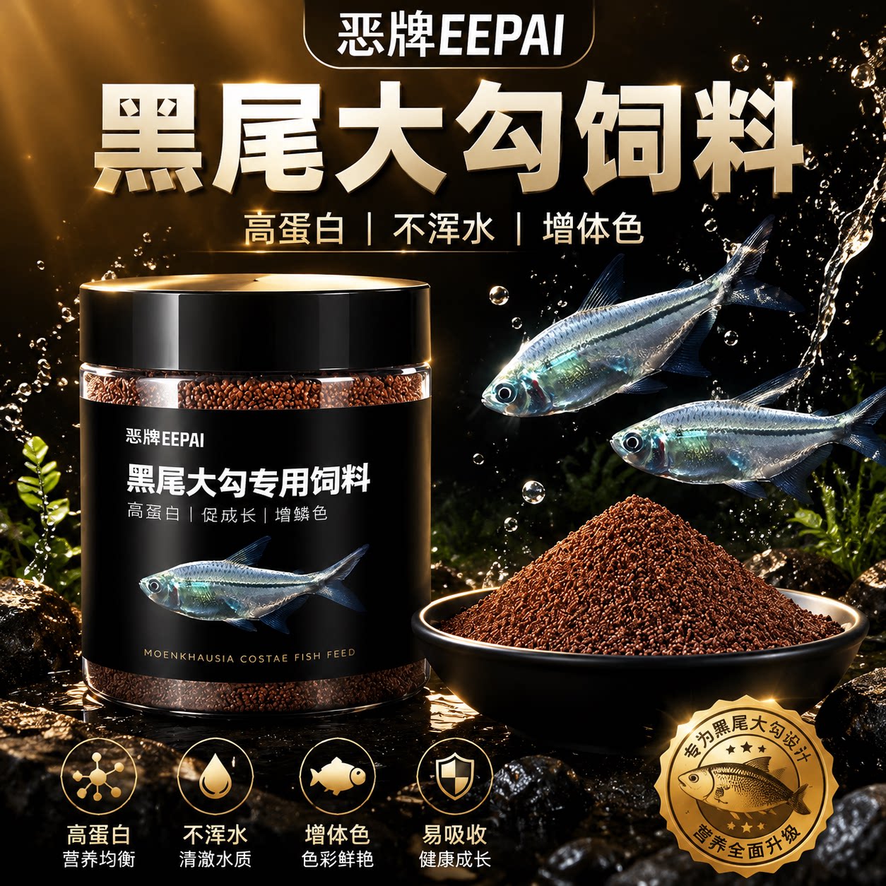 黑尾大勾鱼饲料小颗粒不浑水小型鱼漂浮通用型高蛋白鱼料鱼粮鱼食
