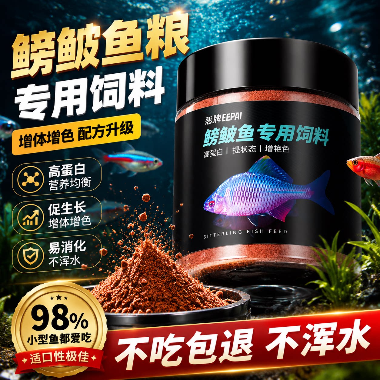鳑鲏鱼食小颗粒小型鱼旁皮麦穗料马口观赏鱼不浑水缓沉原生鱼饲料