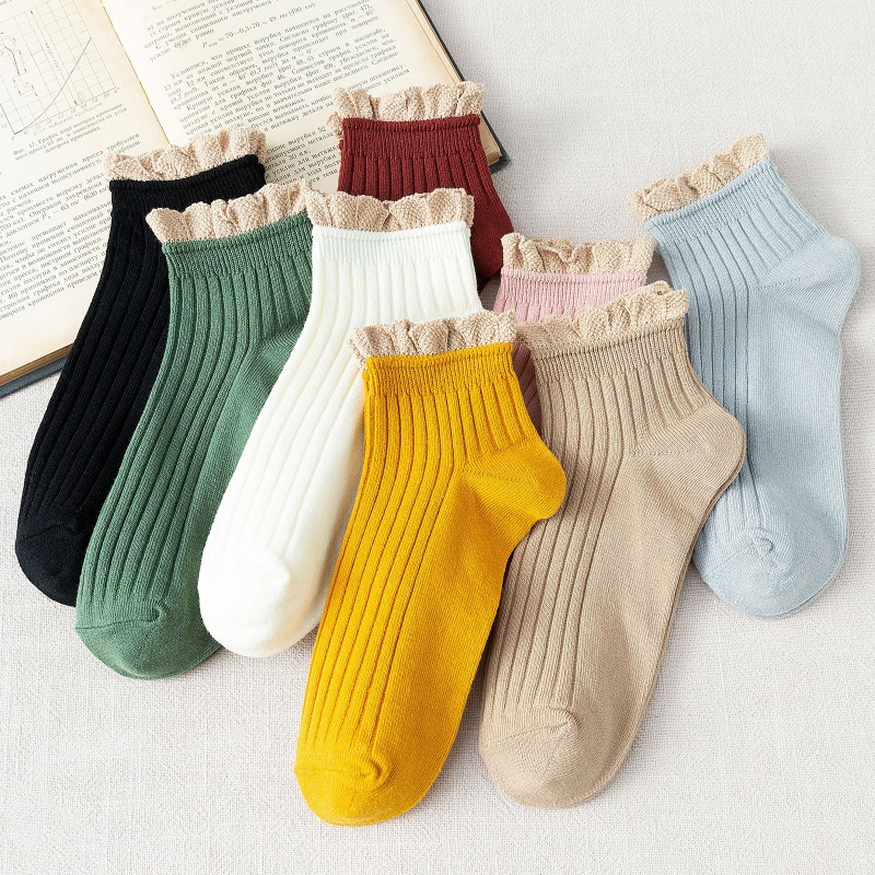 蕾丝花边袜子女百搭全棉短袜