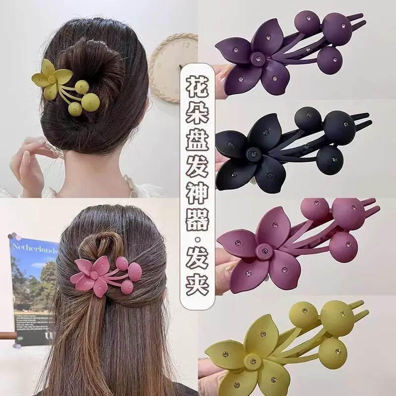 洋气大号樱桃紫荆花鲨鱼夹盘发