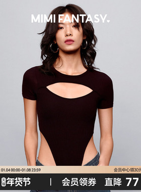 MIMI FANTASY辣妹连体衣性感镂空高叉露腰显瘦薄款短袖跳舞塑身衣