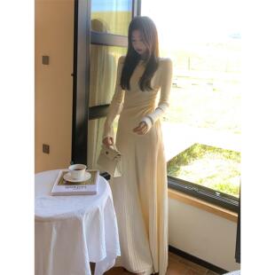 2025新款大方得体针织套装连衣裙子女早秋季内搭慵懒气质收腰长裙