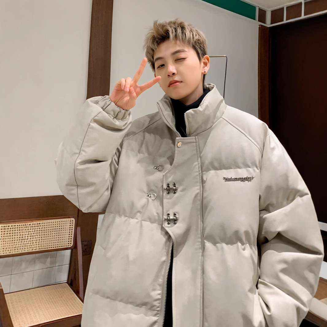 pu皮棉服男冬季金属飞机扣美式棉衣外套加厚保暖宽松面包服棉袄子