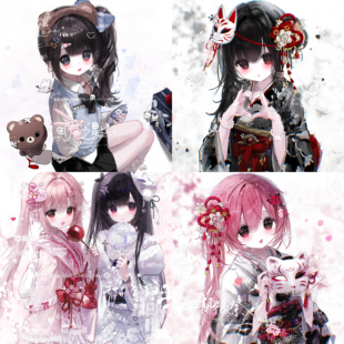 36张 无条件扭蛋摸鱼机1 女生闺蜜插画头像原创圈直购高清有普白