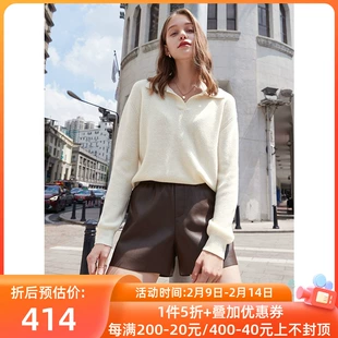 宽松POLO领套头衫 新款 慵懒简约女 三彩2022秋冬季 羊毛混纺针织衫