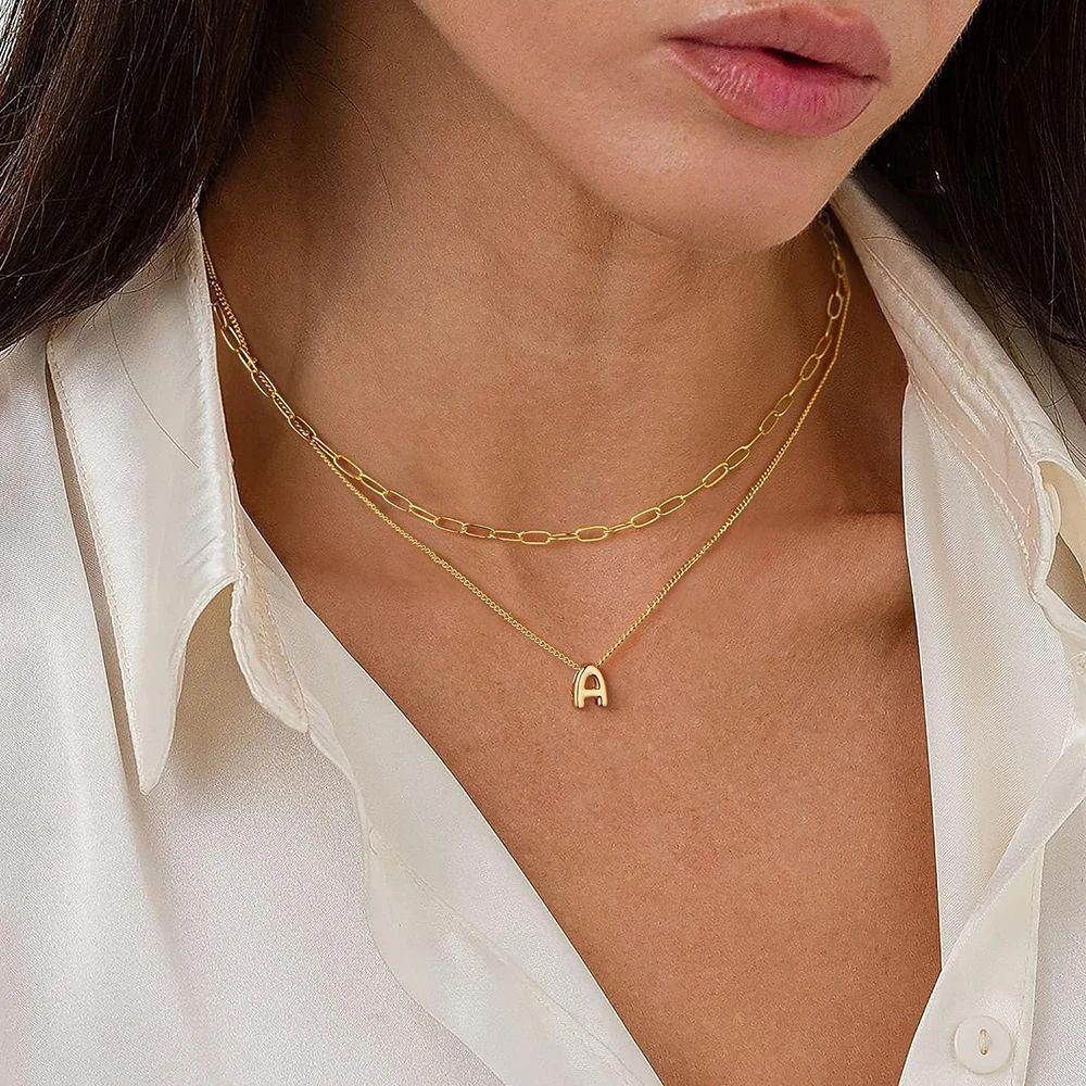 Dainty Mini Bubble Letter Necklace Gold Plated Balloon Initi