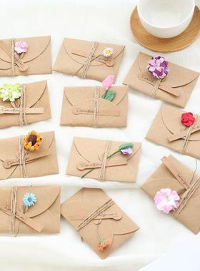 Dried flower kraft paper birthday greeting card diy handwrit