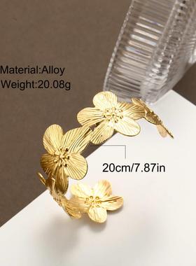 Flower opening bracelet欧美跨境新款夸张创意几何花朵开口手镯