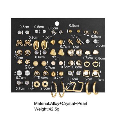 30 piece earrings set combination 花卉水钻耳环套装组合30件套