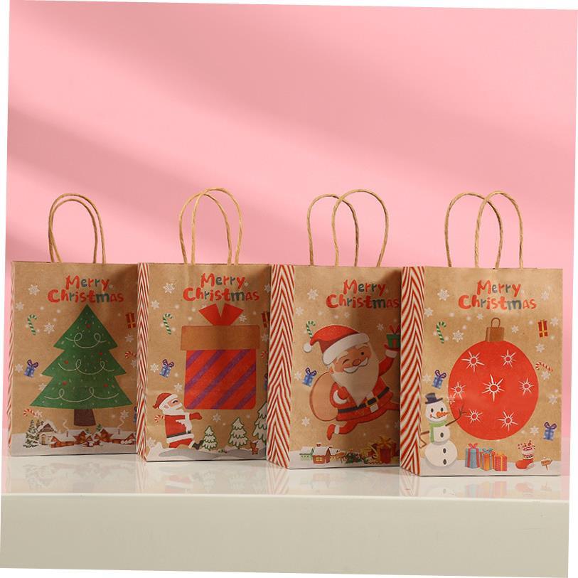 Christmas Paper Gift Bag Kraft Handle Santa packing box