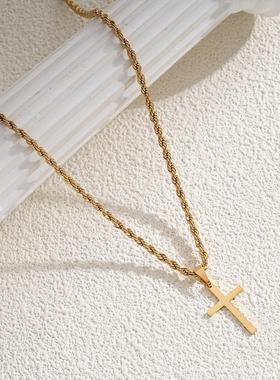 Men's cross necklace跨境TMUE爆款麻花链嘻哈十字吊坠男士项链潮