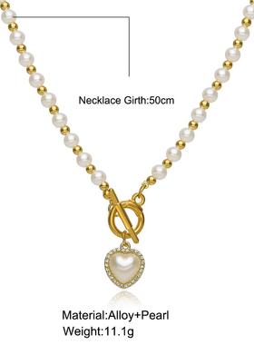 Pearl Heart Necklace Retro Temperament Women choker 珍珠项炼