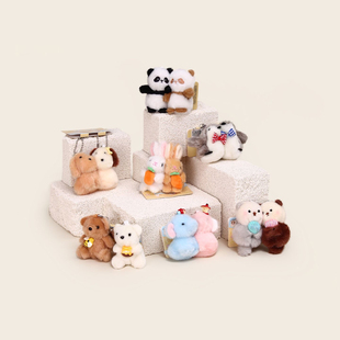 情侣书包挂件毛绒玩具钥匙扣小公仔贴贴熊猫大象企鹅兔子玩偶挂饰